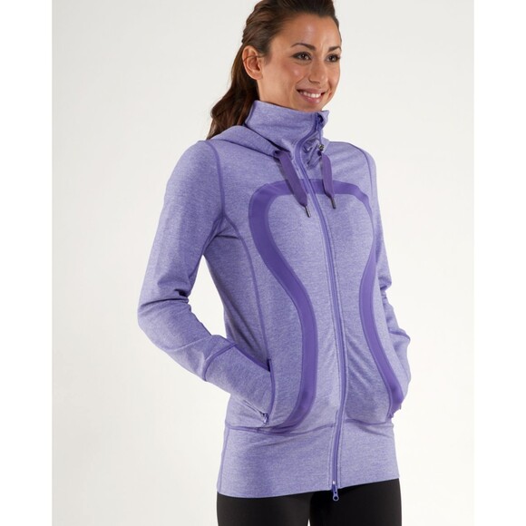 Lululemon Stride Hoodie Front Zip Heathered Purple Active Jacket Size 4 Cuffins - Picture 2 of 12